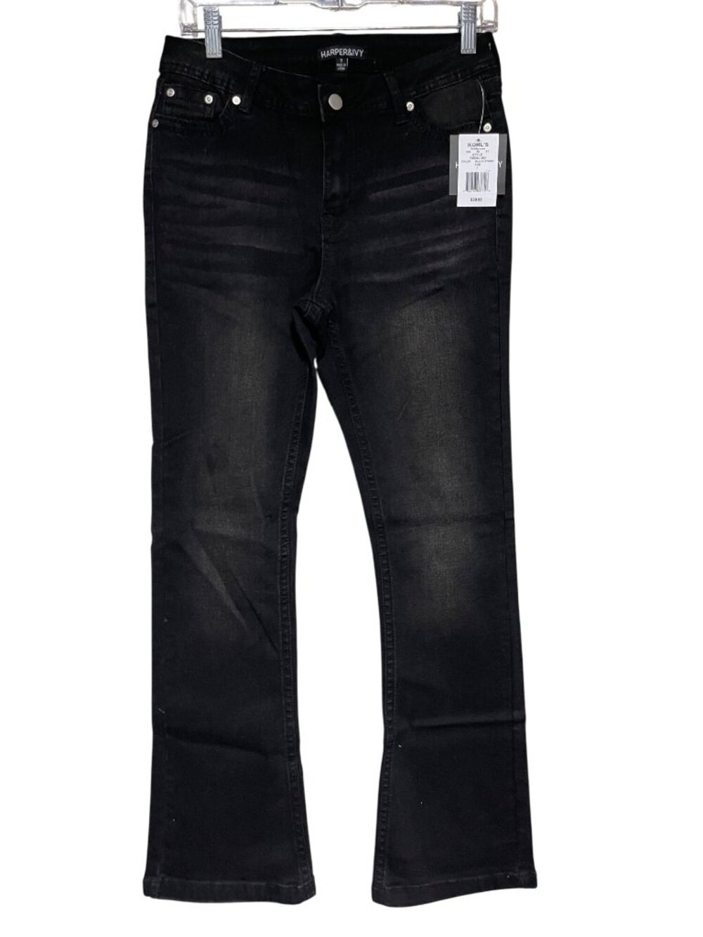Harper & Ivy Womens Black Bootcut Jeans Jr Sz 7 Embellished Pockets Modern Boho